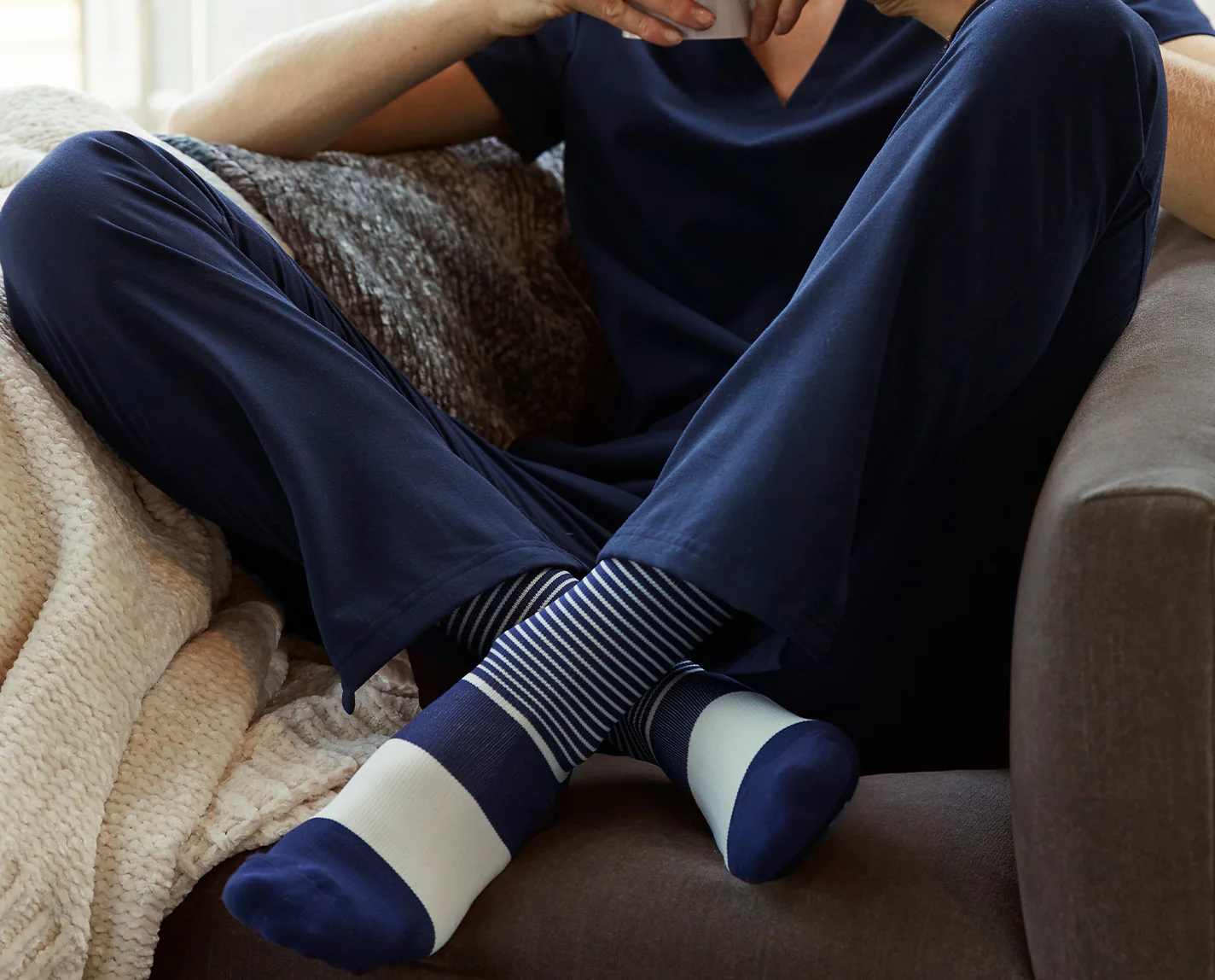 Women's  Navy Double Stripe - Compression Socks - Image 4