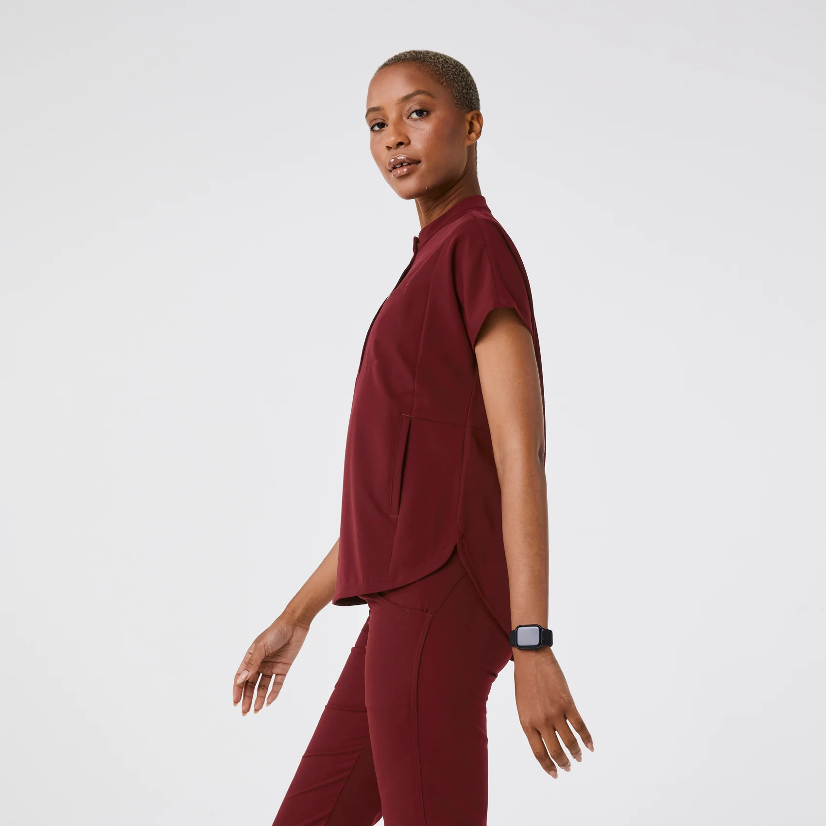 women's Burgundy Montex - Mock Neck Scrub Top - Image 3