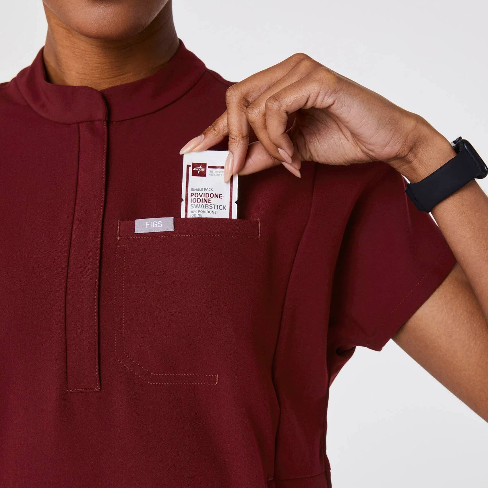 women's Burgundy Montex - Mock Neck Scrub Top - Image 6